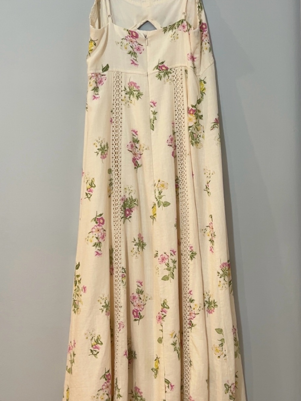 NWT Caroline Constas NY Womens S Ivory Floral Linen Maxi Dress Crochet Lace Trim - Picture 6 of 10